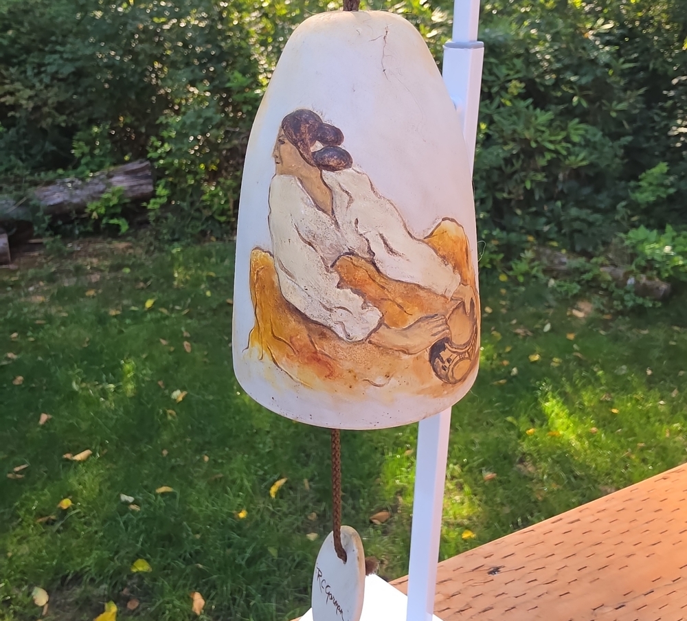 R.C. Gorman "The Pottery Keeper" Sandstone Bell Chime - VTG 1980s Signed